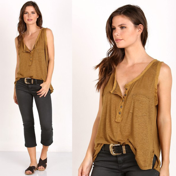 Free People Traveler Tank Moss Camel Tan Size XS (oversized) Bohemian - Picture 1 of 7